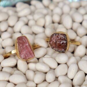 Raw Pink Tourmaline Ring | Sterling Silver & 22k Gold Plated | Handmade Jewelry